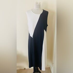 NWT Karen Kane Women Maxi Dress 2X A-Line Sleeveless White Navy Blue Colorblock